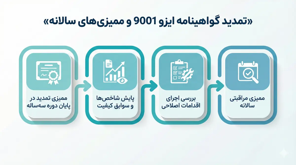 تمدید گواهینامه ایزو 9001 و ممیزی‌های سالانه